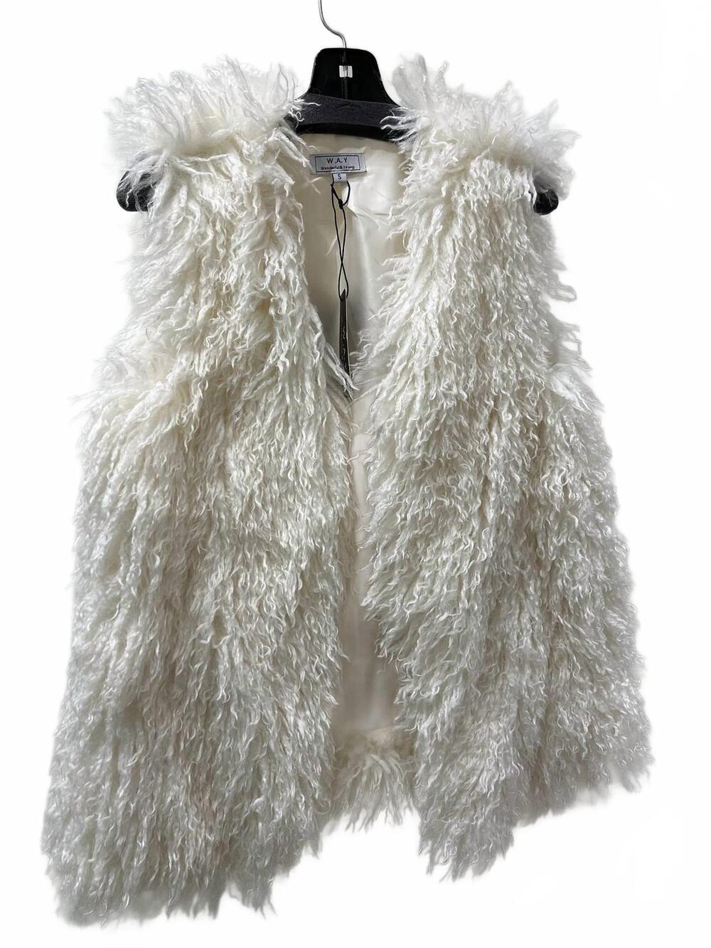 NEW WONDERFUL & YOUNG women's mongolian fur vest in white
